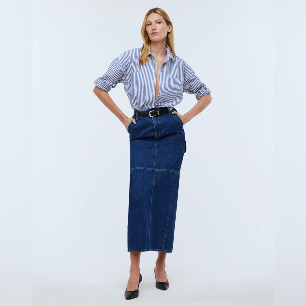 NWT Madewell Denim Carpenter Maxi Skirt in Handlon Wash - Handlon Wash